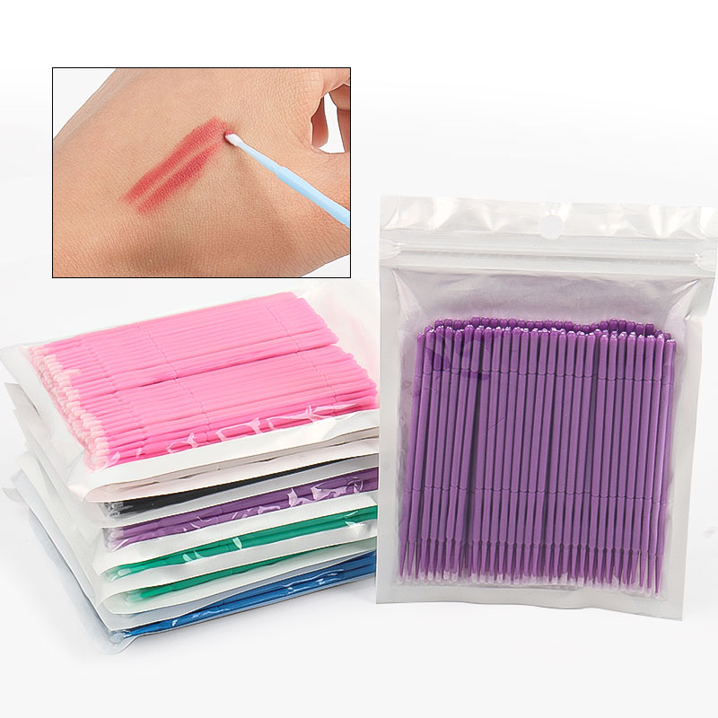 Eyelash Extension With Glue - ไม้พันสำลีทำความสะอาดขนตาแบบไม้ไผ่ 100 ชิ้น/ถุง สำหรับลอกกาวต่อขนตา ไมโครเบลด แต่งหน้า